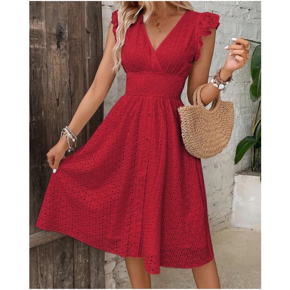 Boho Eyelet Ruffle Sleeve Dress - Picture 7 of 9